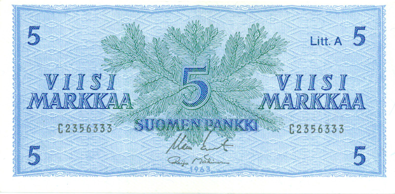 5 Markkaa 1963 Litt.A C2356333 kl.8